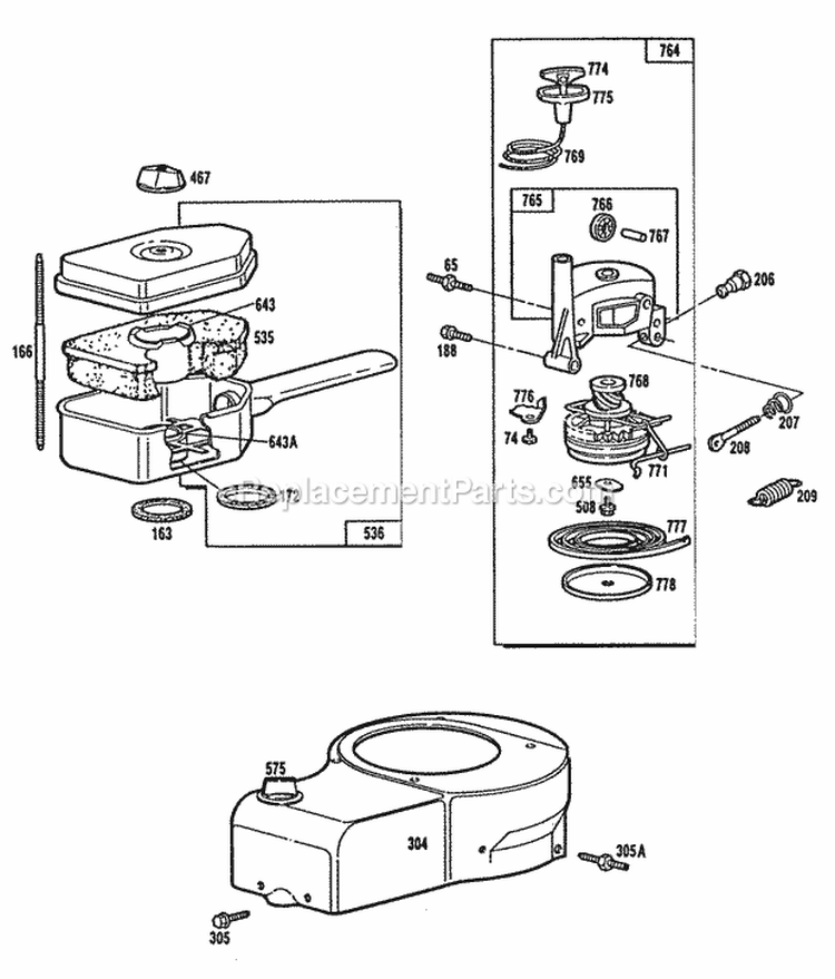 Blower HsgRewindAircleaner Diagram and Parts List for 113908-2999-02  Briggs and Stratton Engine